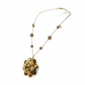 Liz Claiborne Gold Tone Floral Cluster Pendant Necklace Beaded Chain